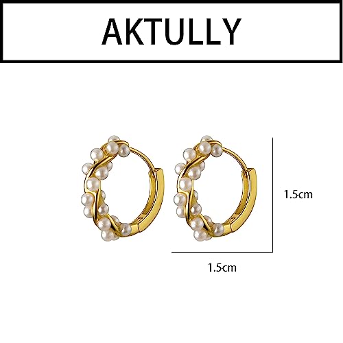 Pearl Hoop Earrings For Women Gold Pearl Twist Hoop Earrings Dainty Small Pearl Huggie Hoop Earrings Hypoallergenic Open Pearl Earrings Birthday Gift For Women Girls (Gold) #TOP3