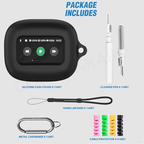 Image of Silicone Case Cover for | Live Flex 3 | Live Buds 3 with Cleaner Kit, Lanyard & 4 Pcs Cable Protectors (Black)
