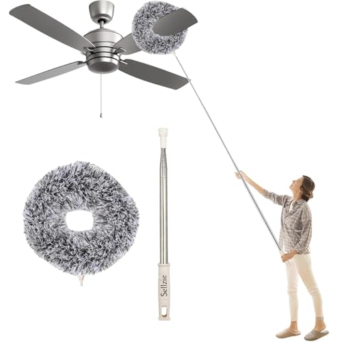 Image of Ceiling Fan Cleaner for High Ceiling, Extended Fan Blade Cleaner 13 inch to 71 inch, Reusable Microfiber with 6 Extension Poles for Wall and Furniture Door,