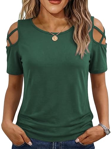 Image of Jar of Love Women's Summer Tops Short Sleeve Cold Shoulder Tops T-Shirts for Women Spring Summer Tops Loose Fit Tunic 2026