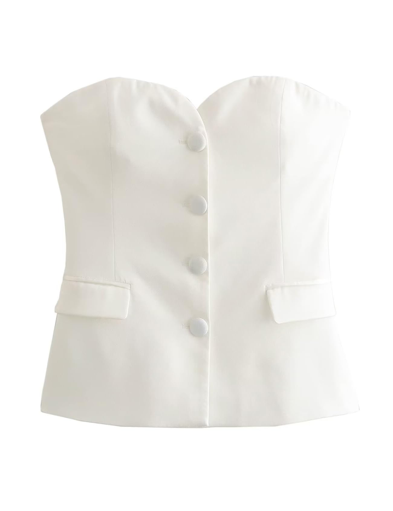 Perbai Ärmelloser Damen-Blazer, schulterfrei, Knopfleiste vorne, tailliert, trägerlos, Business-Bandeau-Weste