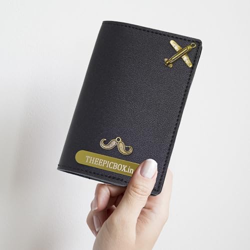 Image of Personalized Leather Passport Holder Cover | Custom Name & Charm | Sleek & Stylish Travel Wallet for Men & Women | Faux Leather Passport Cover | Unisex Travel Accessory (Black)
