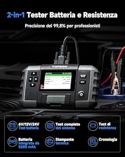 TOPDON BT600 Plus Tester Batteria Auto 6V 12V 24V, Analizzatore di Batterie, Test di Avviamento/Carica/Sistema 12V/24V, Test di Resistenza e Sequenza, Schermo 3,5" con Batteria Integrata e Stampante
