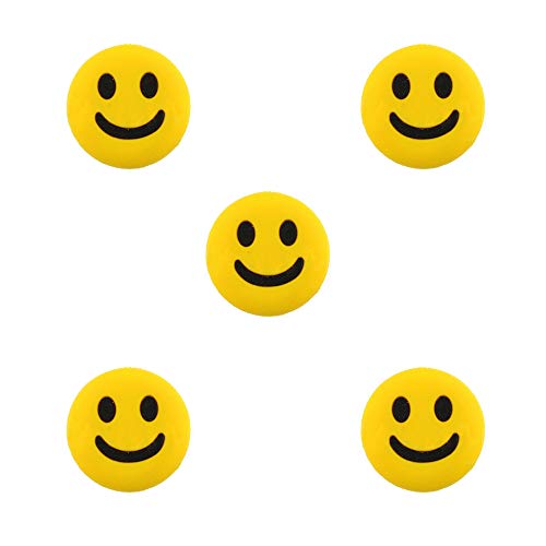 SaiDian 5 Pcs Silicone Shock Absorber Funny Cartoon Smiling Tennis Racket Racquet Vibration Dampener Shock Absorber Yellow