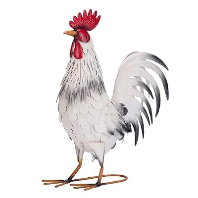 TERESA'S COLLECTIONS Garden Decor, White Rooster Garden Decor, Waterproof Metal Garden Statue, 17.5", Rooster Gifts, Garden Gifts for Women Mom Dad, Indoor/Outdoor