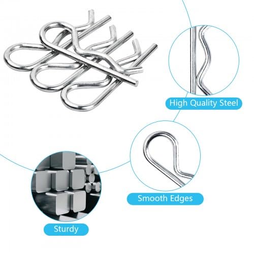 Confezione da 100 perni R-Cotter - 6 misure - Assortimento di perni a molla - Perni di sicurezza per rimorchi, auto e strumenti da giardino - Acciaio inossidabile