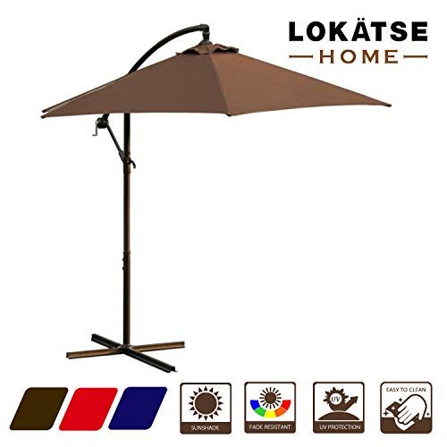 Lokatse Homelokatse Home 10 Ft Offset Cantilever Outdoor Patio Hanging Market Backyard Umbrella With Crank Cross Base Brown Dailymail