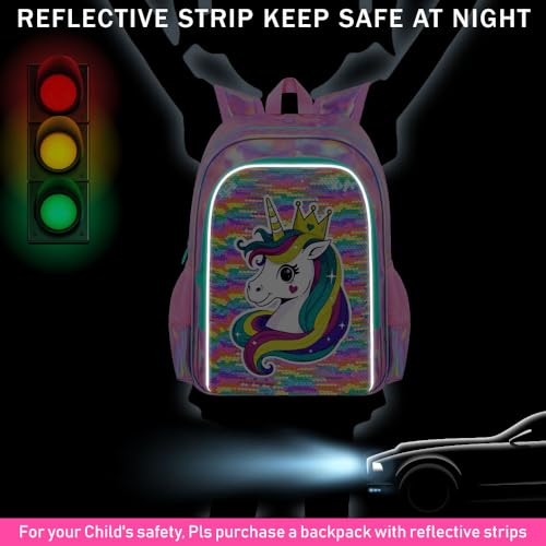 Image of CCJPX 3Pcs Unicorn Backpack for Girls, 16 inch Kids Sequin Bookbag with Lunch Box, Water Resistant Elementary School Bag for Kindergarten Preschool Toddler (Rainbow)