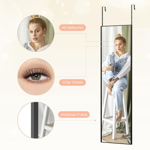 Kosmonia 48x14 Inch Full Length Tempered Glass Door Mirror - Over The Door Hanging, No Drill Installation, Suitable for Bedroom & Closet, Sturdy Hanging Design - Image 3