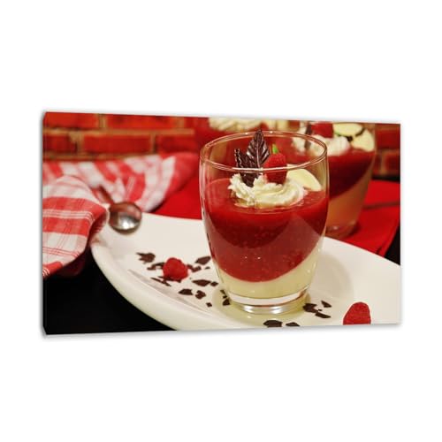 Tableau pour cuisine gâteau aux fraises 30x48cm encadré