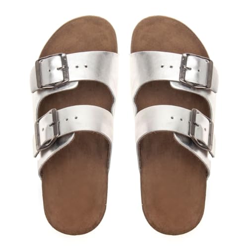 Sandalia Birken Feminina Papete Couro Resistente Prata (Prata, BR, Adulto, Numérico, 37)