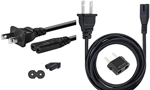 Power Cable US 2 Prong Smart tv 2Pin AC Cord for Samsung LG TCL Sony Sharp JVC Insignia Hisense Toshiba LED LCD 1080p 4K HDTV PC Laptop PS2 PS3 Slim electric IEC C7 lead Free EU Pwr Adapter Included