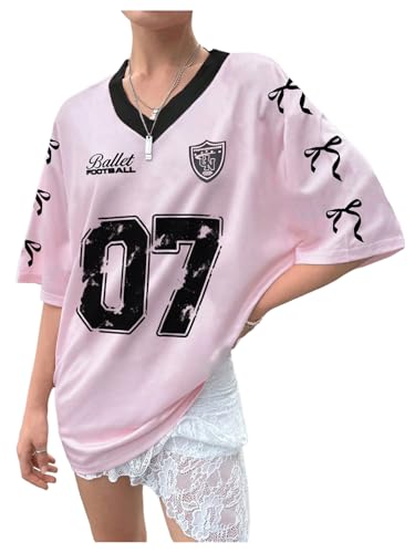 SOLY HUX Girl's Jersey Shirts Short Sleeve V Neck Oversized T-Shirts Number Graphic Summer Tops