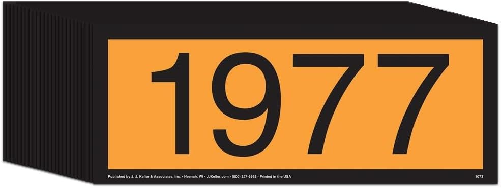 J. J. Keller & Associates, Inc. 1977 Orange Panel, UN 1977 DOT Compliant Hazmat ID Marking, 6.25" x 15.75", Vinyl Permanent Adhesive, 25 Pack