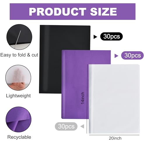 Image of BEISHIDA 90 Sheets Purple Black White Tissue Paper Bulk, Halloween Wrapping Tissue Paper for Gift Bags, 14 x 20 Inch Gift Wrap for Halloween Graduation Birthday DIY Crafts Holiday Flowers