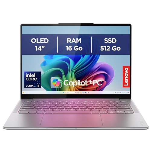 Lenovo Yoga Slim 7 14ILL10 - Ordinateur Portable 14'' OLED WUXGA Copilot+ (Intel Ultra 5 226V, RAM 16Go, SSD 512Go, Intel Arc Graphics 130V, Windows 11 Home) Clavier AZERTY Souris + écouteurs - Gris