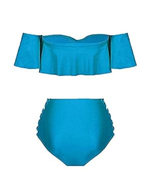水着　Off shoulder flare bikini Off Shoulder Flounce Bikini, High Waisted Strappy Swimsuit