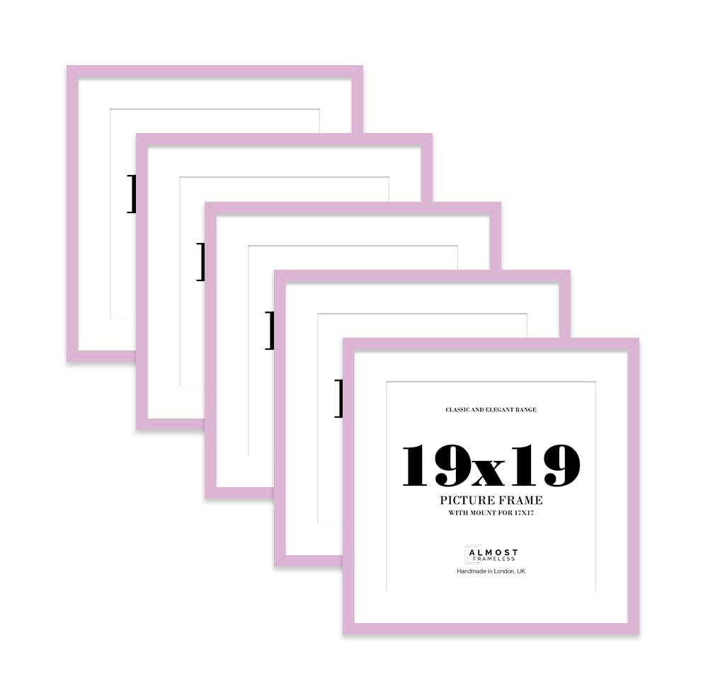 19x19 Lilac Picture Frame with Mount for 17x17 Photos, Prints - Modern Square Wall Frame, Set of 5