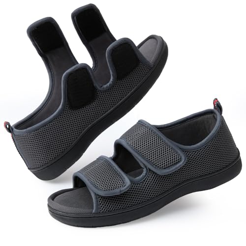 Image of Women's Slippers with Arch Support, Adjustable Open Toe Shoes for Diabetic | 5-Layer Construction, 60D Memory Foam, Machine Washable, Anti-Slip Outsole
