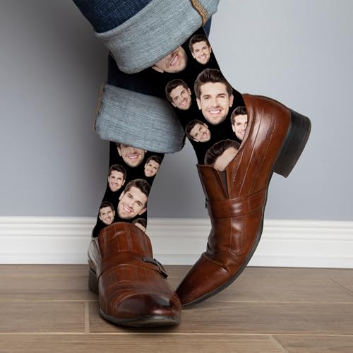 Custom Socks with FACE PHOTOS TEXT Made in USA, Personalized Funny Gifts for Birthday Christmas Wedding