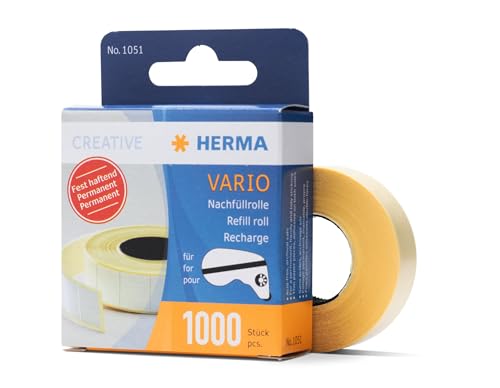 HERMA Kleberoller Nachfüllkassette Doppelseitig Permanent Selbstklebend, 1 Nachfüllpackung mit 1.000 Klebestücke (12 x 13 mm), Fotokleber Refill Nachfüllrolle für HERMA Klebebandroller