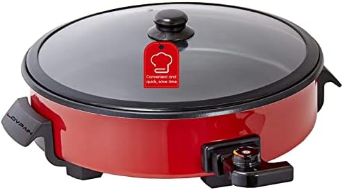 Nonstick Electric Skillet Electric Fryer, Non-Stick Coating, Adjustable Temperature Control, Heat-Resistant Handle- Red.