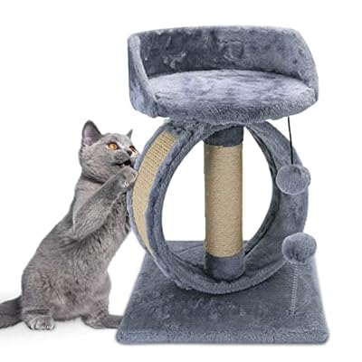 Nobleza - Cat Trees, 48cm Cat Scratching Post, Play Tower with 1 Cat Scratch Post and 1 Pads, 1 Rest Place, 2 Plush Toy Balls, Pet Cat Activity Centre for Indoor Cats Kitten, Gray, 35x35x48cm
