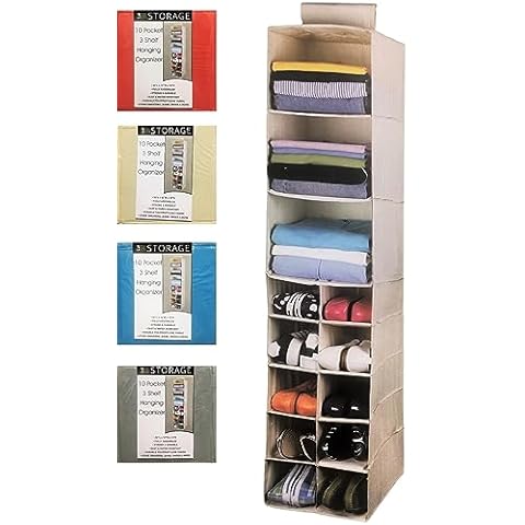 Better Home Closet Hanging Organizer, 3 Shelf 10 Shoe Pocket, Storage Space Saver 50"x12"x12" (Grey) Cover