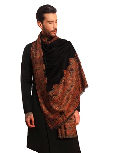 Image of Pashmoda Men Arcadia Borders Jamawar Shawl, Stole and Wrap, Sustainable and Natural Fabric, Heritage Kashmiri Pashmina, Medium Size for Gents, (Size 40x80 Inches)