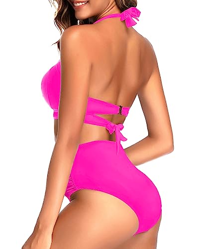 Image of Tempt Me Women Two Piece Swimsuit High Waisted Bikini Halter Vintage Retro Bathing Suit Push up Swimwear