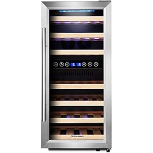 Kalamera Weinkühlschrank 2 Zonen, Edelstahl Glastür, 33 Flaschen(bis zu 310 mm Höhe), 100 Liter, Zwei Temperaturzonen 5-10°C/10-18°C, Freistehend, KRC-33BSS