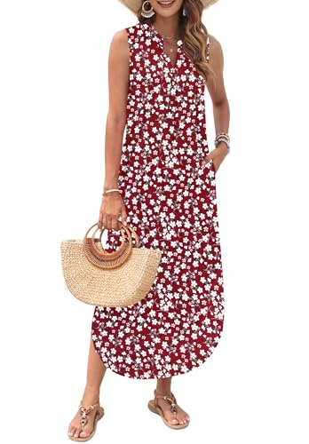 Image of AUSELILY Womens Summer Casual Maxi Dresses 2026 Sleeveless Long Beach Dresses V Neck Loose Sundresses with Side Split Pockets