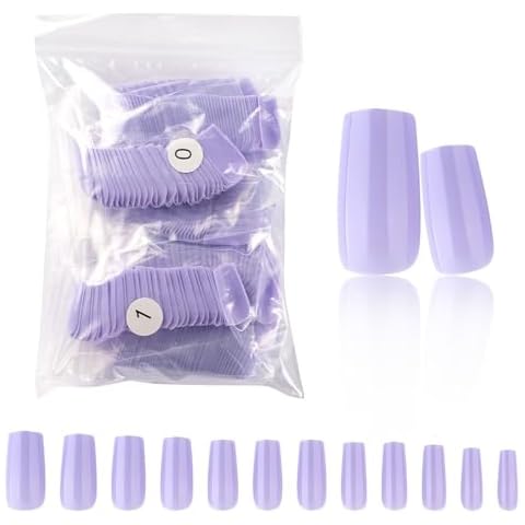 enForten 600 PCS Fake Tips Light-Purple False Nails Square Full Cover Nail Art Tips DIY Manicure Cover