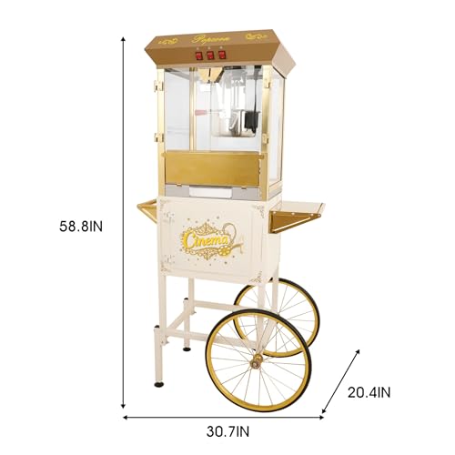 Image of 16Oz Commercial Popcorn Machine With Cart and 16 Oz Kettle, Movie Theater Popcorn Machine, Silver Golden Pop Corn Machine with 3-Switch Control & Steel Frame Tempered Glass Doors