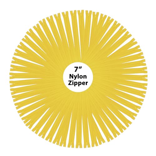 Mandala Crafts 100 Mustard Yellow Closed-End 7" Nylon Zippers for Sewing