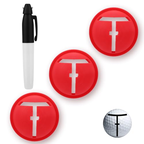 Sinbana 3pcs Golf Ball Marker Set Golf Ball Line Marker Tool with Marking Pen Red Plastic Alignment Labeler Stencil Accessories for Precision Putting & Target Line Accuracy