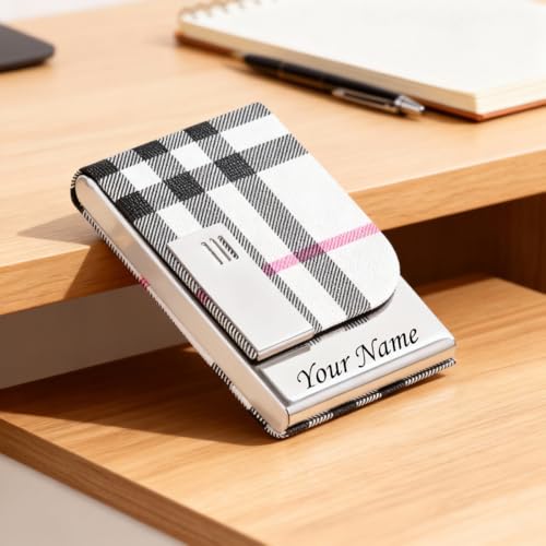 Image of FELSTAR Customized /Personalized Card Holder with Name Engraved, Leather Professional Business Visiting Card Holder /Credit Card Holders Men, Women Day Gift, Corporate Gift for Employees (BB)