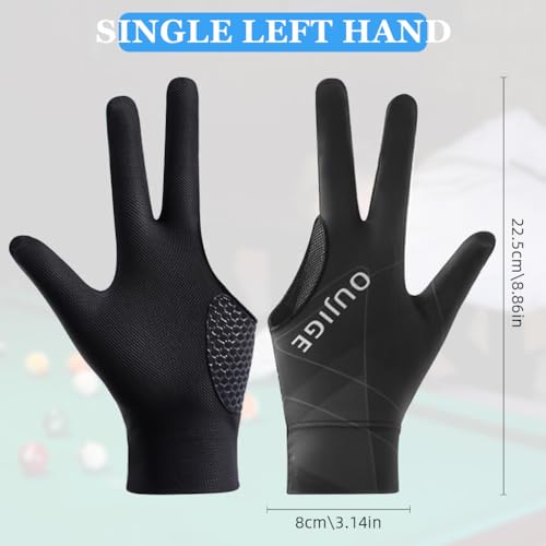 Image of Proberos 1Pc Snooker Glove, Billiard Gloves Left Hand Full Finger 3-Finger, Anti-Slip Patch Design, Breathable Fabric, Unisex, Smooth Striking Performance, Black,Billiards