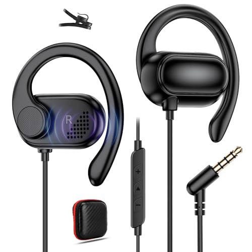 APETOO 3.5mm Open-Ear Headphones with Adjustable Earhook,Mic & Volume Control,4.9ft Wired Earbuds HiFi Stereo Anti-hurt Ear On-Ear Earphone for Chromebook Kids School Tablet Airplane Travel Laptop MP3