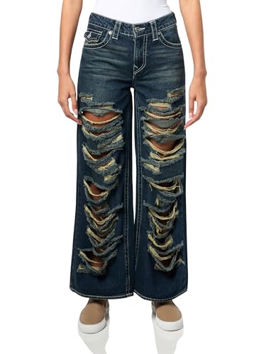 True Religion Women's Jessie Super Baggy Jeans with Flap Pockets