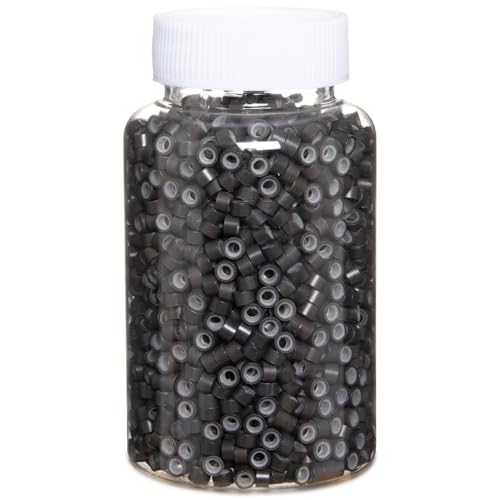 2500pcs Hair Extentions Micro Rings Links Beads, 5mm Silicone Lined Beads for Human Hair Extensions Tool-Dark Brown