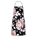 LINGF Grembiule con stampa floreale rosa Grembiule da cucina Grembiule da cucina Bavaglino impermeabile con 2 tasche Grembiule da cucina unisex