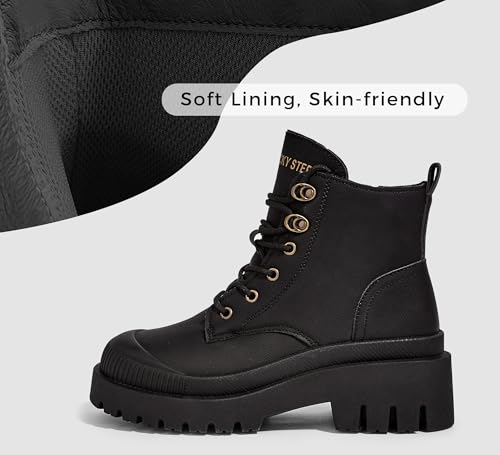 LUCKY STEP Women's Platform Ankle Boots Zipper Fashion Combat Thick Lug Sole Durable Chunky Wedge Booties Shoes2