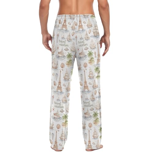 Men’s Travel Landscape Pattern Pajama Pants with Pockets, Comfortable Lounge Sleep Bottoms#2772
