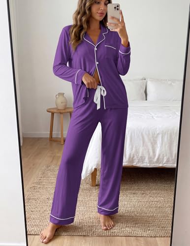 Image of ZMJ Womens Pajamas Sets 2 Piece Long Sleeve and Pant Pj Sets Button Up Sleepwear