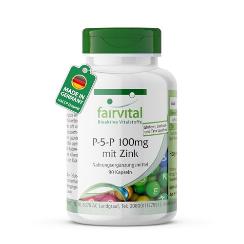 fairvital Pyridoxal-5-Phosphat 100mg, 90 Kapseln, schluckfreundlich, aktives Vitamin B6 P-5-P mit Zink, HOCHDOSIERT & VEGAN
