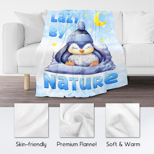 Penguin Blanket, Cute Soft Throw Gifts for Women, Cozy Flannel Throw Blankets for Bed Living Room, White 60"x80"