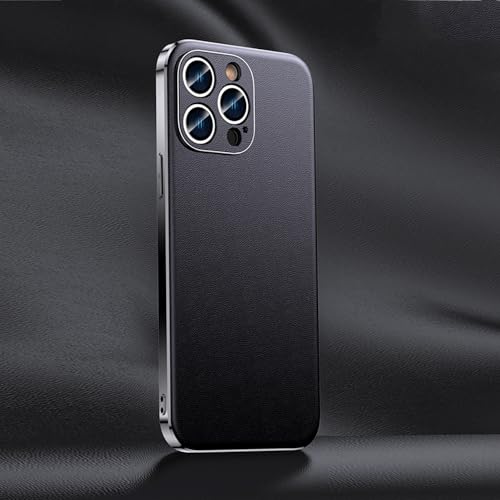 Coque iPhone 15 Pro protection complète objectif en cuir véritable noir