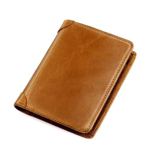 small Bifold Wallet Women Leather Compact Card Holder Zipper Pocket Wallet RFID Blocking Card Case Purse with ID Window(brown3)