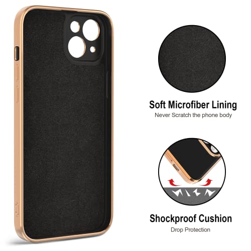 Hython Case For Iphone 14 Case With Ring Stand, 360° Rotatable Ring Holder Magnetic Kickstand Cover, Shiny Plating Rose Gold Edge Soft Tpu Luxury Protective Phone Case For Iphone 14, Black #TOP2